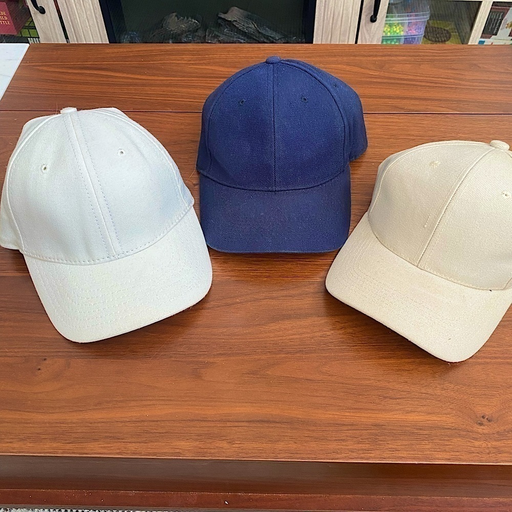 Bundle of Three Solid Colored Hats (White, Blue, Tan)